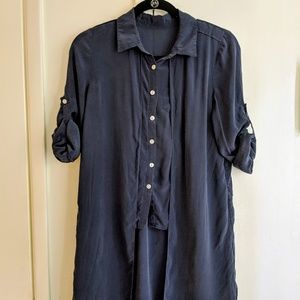 Navy Blue Double-Layer Button-Down